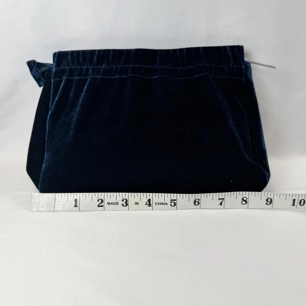Lancome Cosmetic Bag Womens OS Blue Velvet Zippered Makeup Travel Pouch Luxury